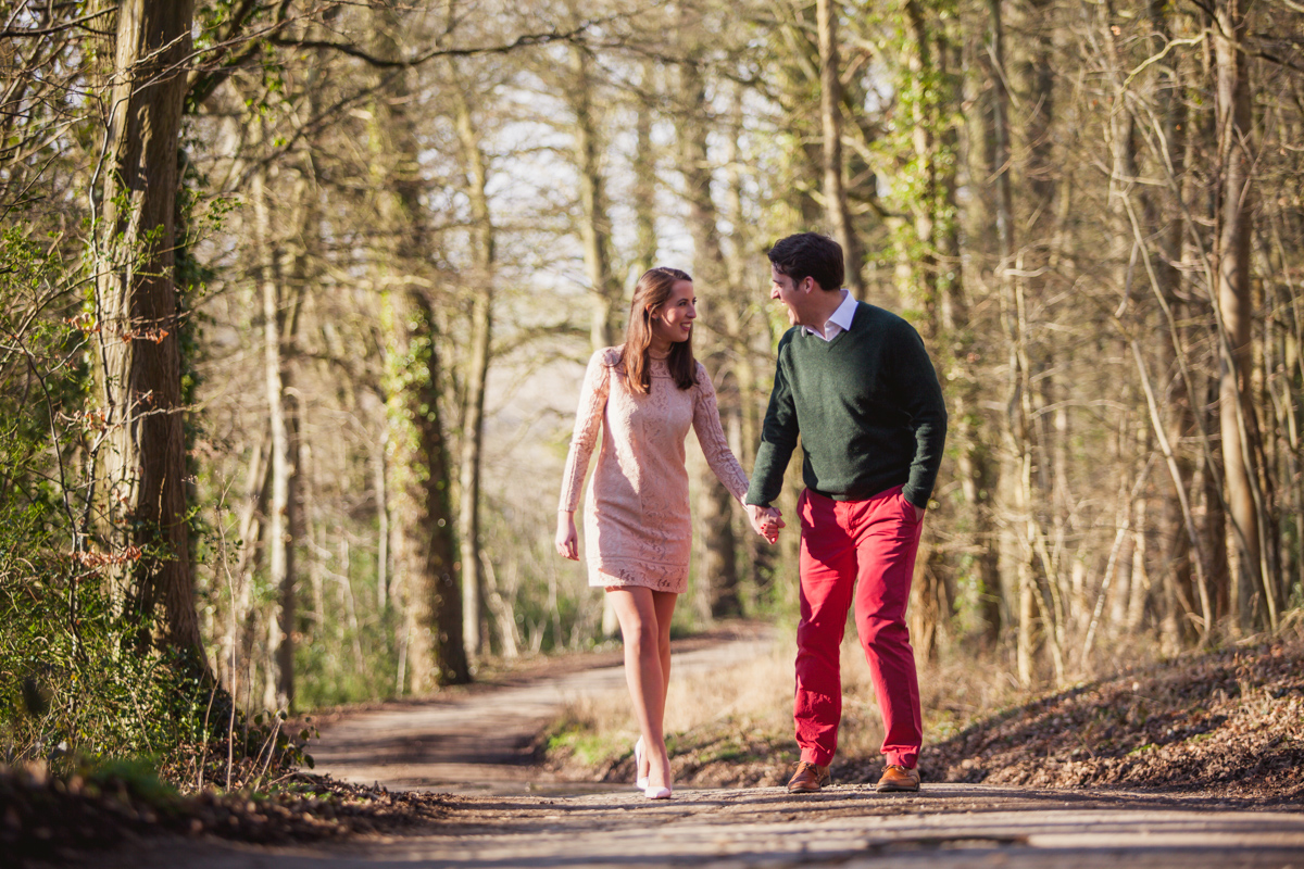 Couple walking in the woods